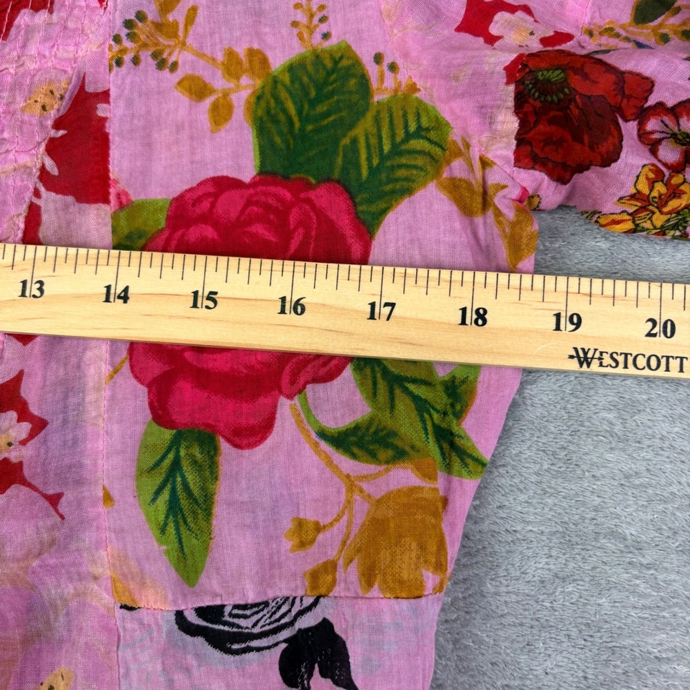 Vintage Goa Womens S Pink Floral Tunic Pintuck Cotton Boho Patchwork Top Rolltab - Picture 7 of 13